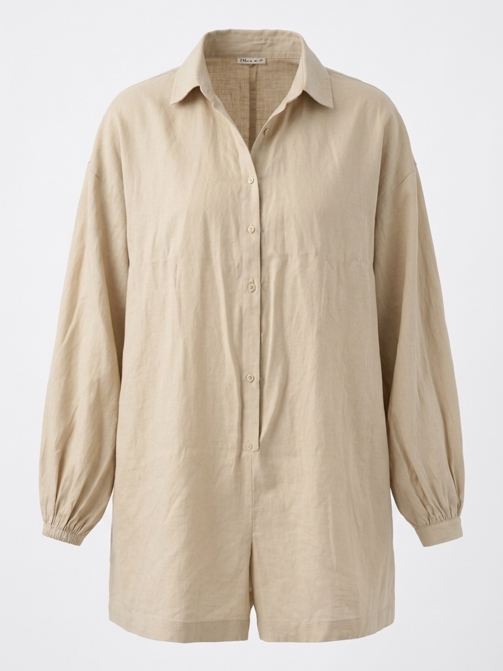 Gianni Bini Beige Linen Button-Front Shorts Jumpsuit